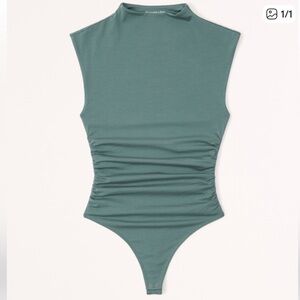 Abercrombie & Fitch Teal Cotton-Modal Ruched Shell Bodysuit